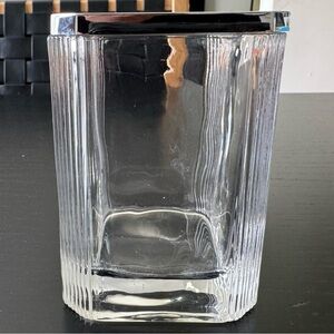 Ribbed Glass Vanity Organizer Makeup Brush Holder Toothbrush Cup 4.5"